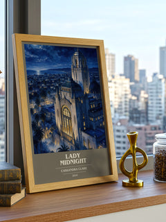 Lady Midnight book cover print framed by window – literary home decor
