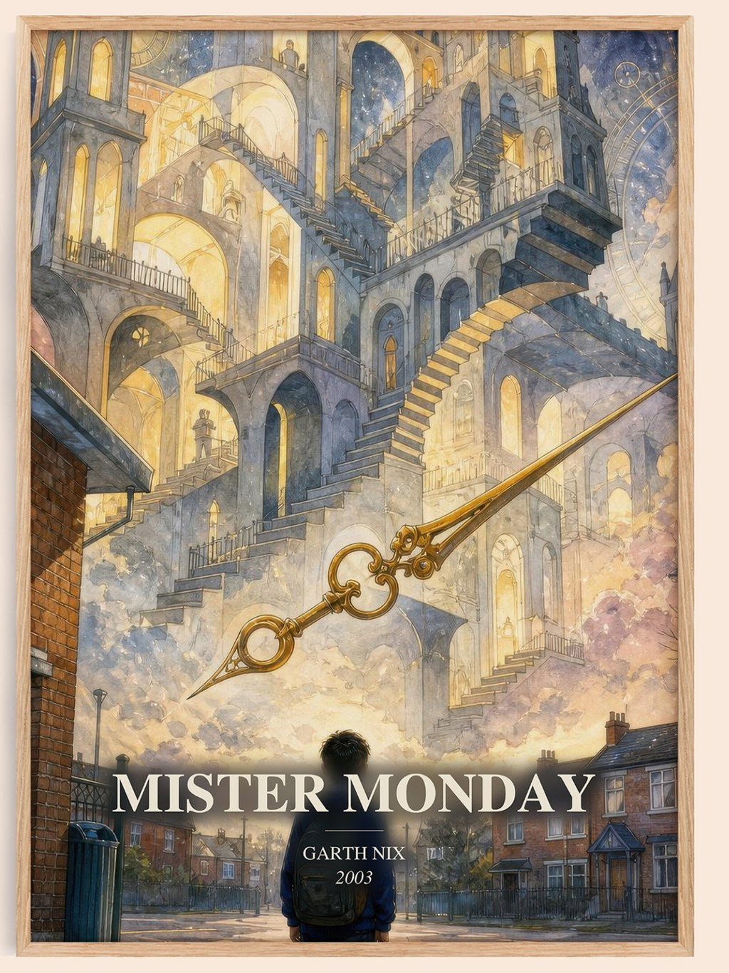 Mister Monday watercolour book poster by Garth Nix – framed literary art print