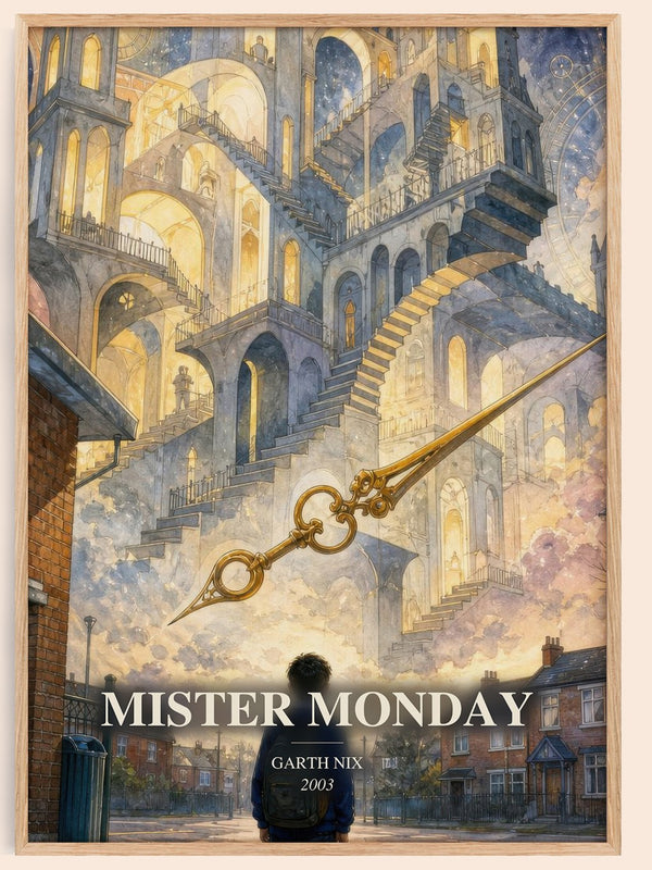 Mister Monday watercolour book poster by Garth Nix – framed literary art print