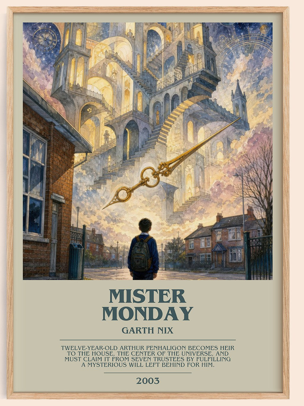 Mister Monday bookish book poster by Garth Nix – framed literary art print