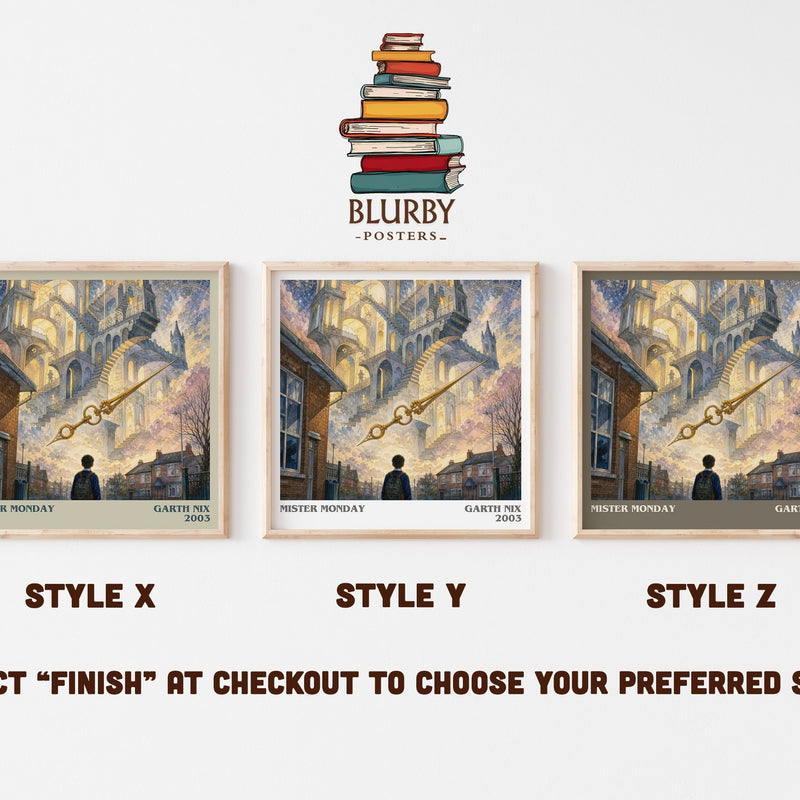 Mister Monday literary print in frame leaning in hallway – fantasy wall art