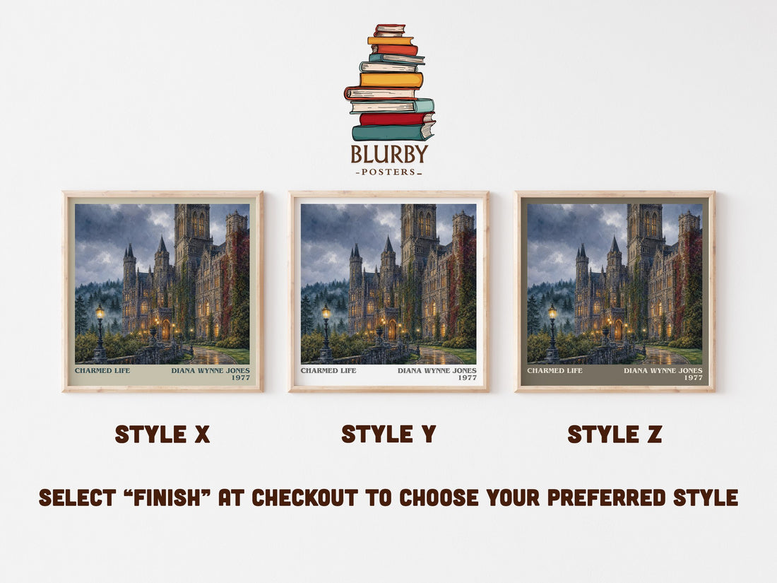 Charmed Life literary print in frame leaning in hallway – fantasy wall art (mockup)