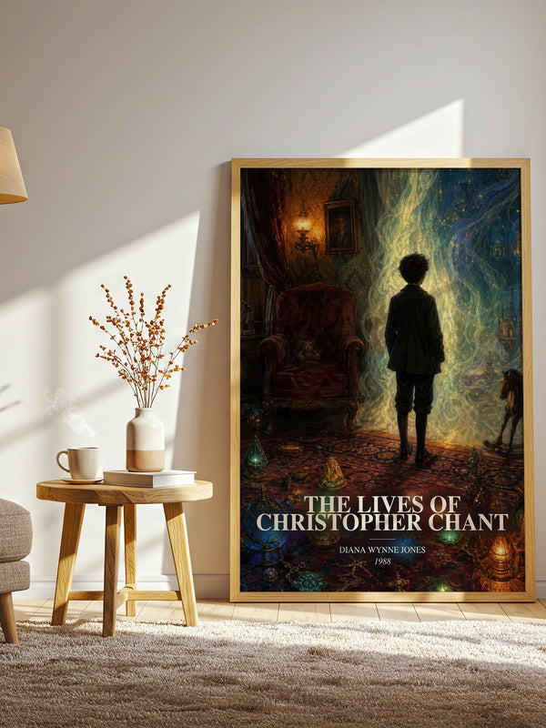The Lives of Christopher Chant watercolour print in frame leaning in hallway – childrens wall art