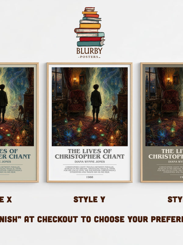 The Lives of Christopher Chant bookish print in frame leaning in hallway – childrens wall art
