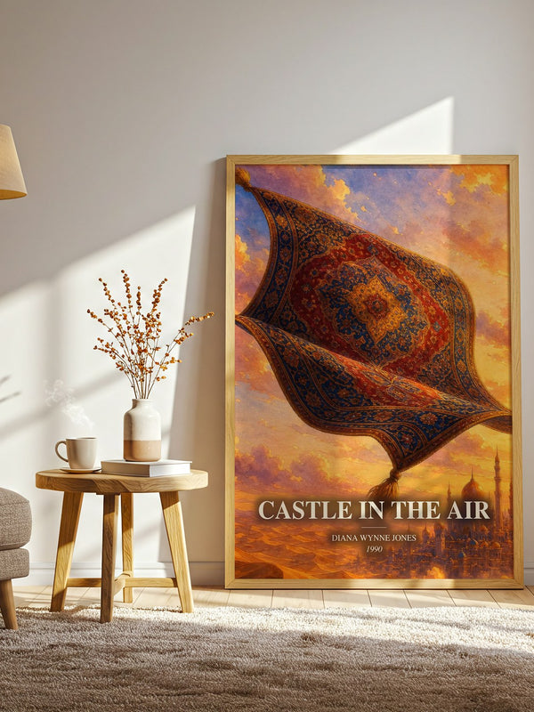 Castle in the Air watercolour print in frame leaning in hallway – fantasy wall art