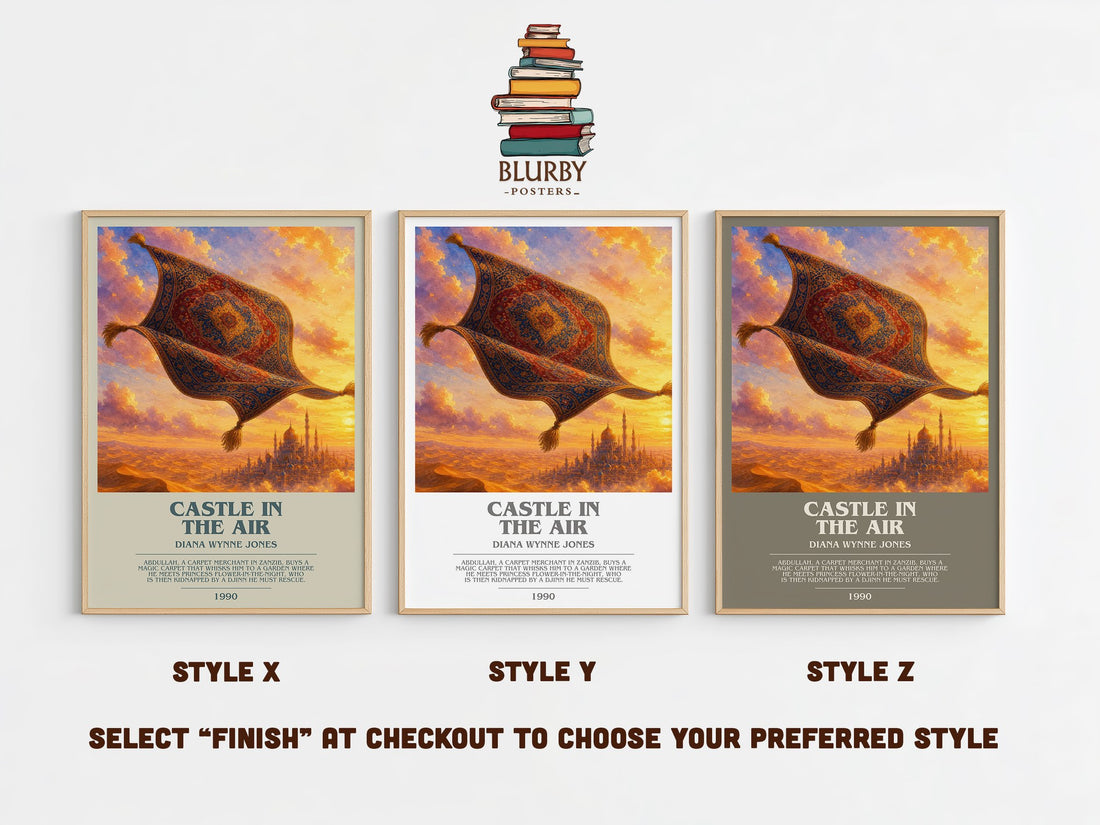 Castle in the Air bookish print in frame leaning in hallway – fantasy wall art (mockup)
