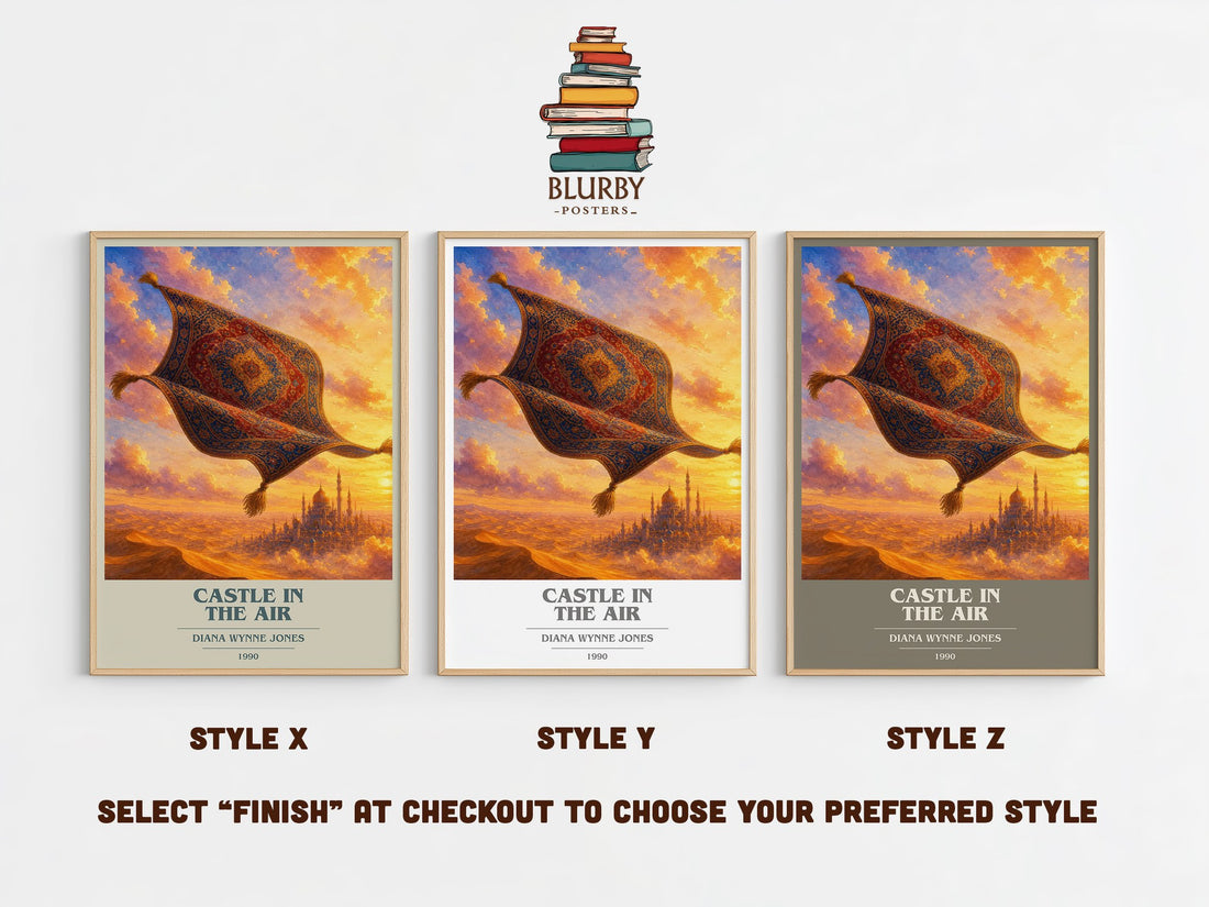 Castle in the Air book cover print in frame leaning in hallway – fantasy wall art (mockup)