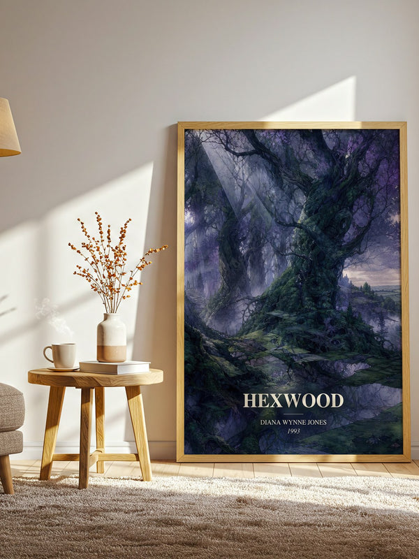 Hexwood watercolour print in frame leaning in hallway – fantasy wall art