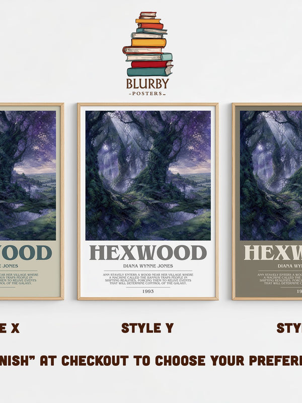 Hexwood bookish print in frame leaning in hallway – fantasy wall art