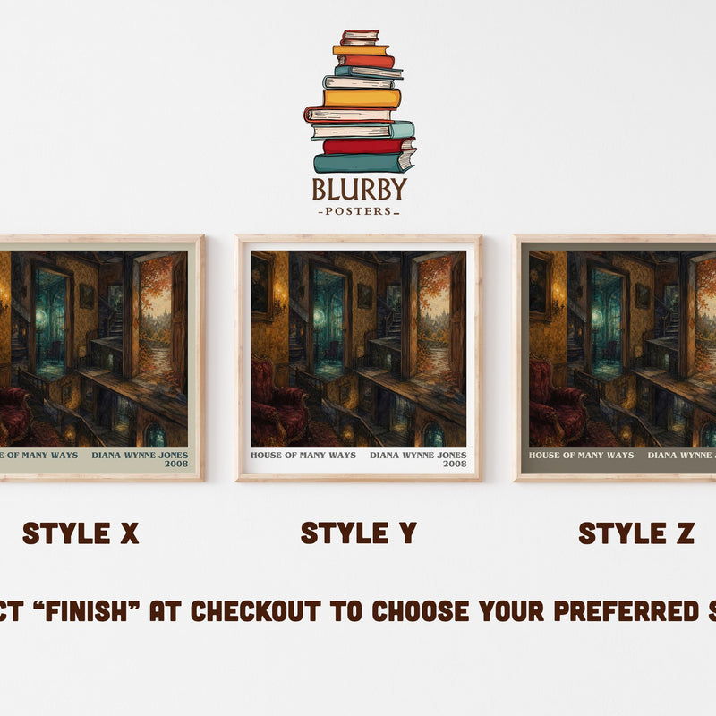 House of Many Ways literary print in frame leaning in hallway – fantasy wall art
