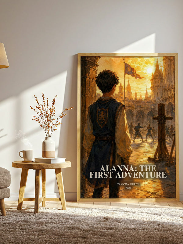 Alanna: The First Adventure watercolour print in frame leaning in hallway – fantasy wall art
