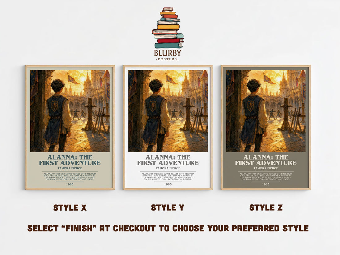 Alanna: The First Adventure bookish print in frame leaning in hallway – fantasy wall art (mockup)