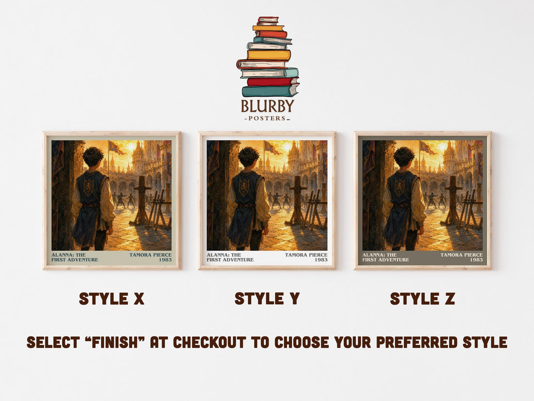Alanna: The First Adventure literary print in frame leaning in hallway – fantasy wall art (mockup)