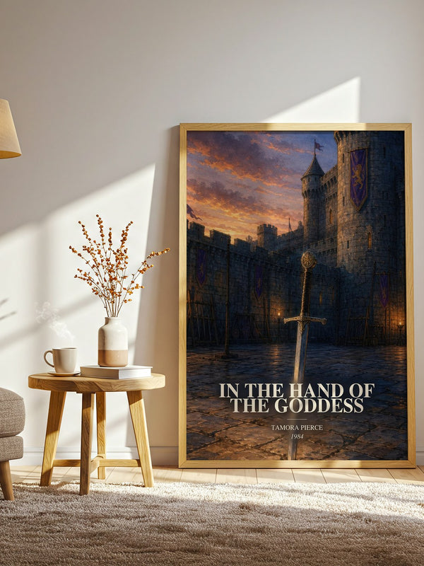 In the Hand of the Goddess watercolour print in frame leaning in hallway – fantasy wall art