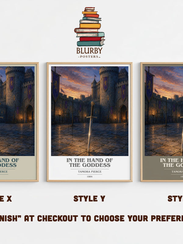 In the Hand of the Goddess book cover print in frame leaning in hallway – fantasy wall art