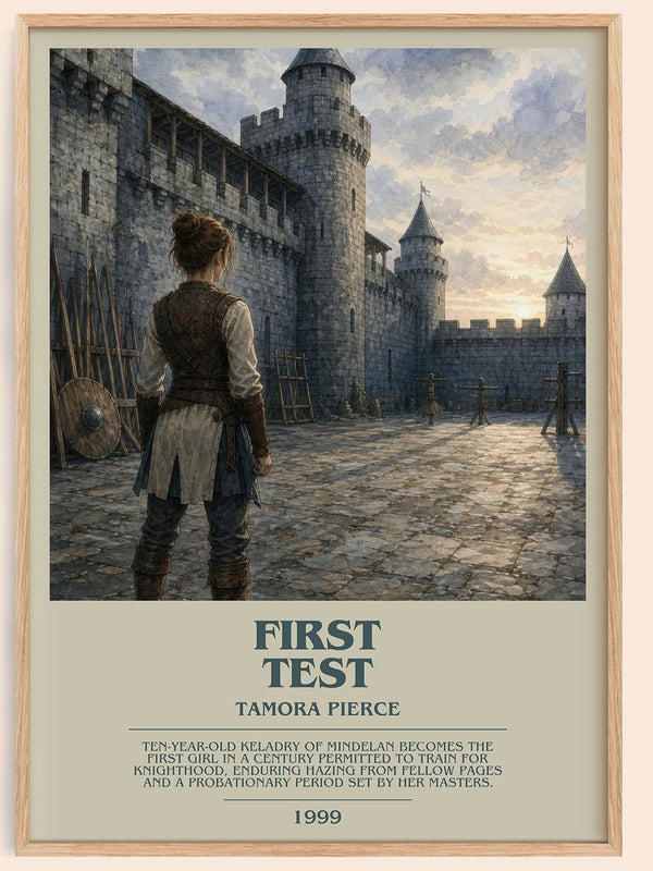First Test bookish book poster by Tamora Pierce – framed literary art print