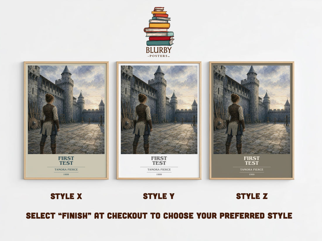 First Test book cover print in frame leaning in hallway – young adult wall art (mockup)