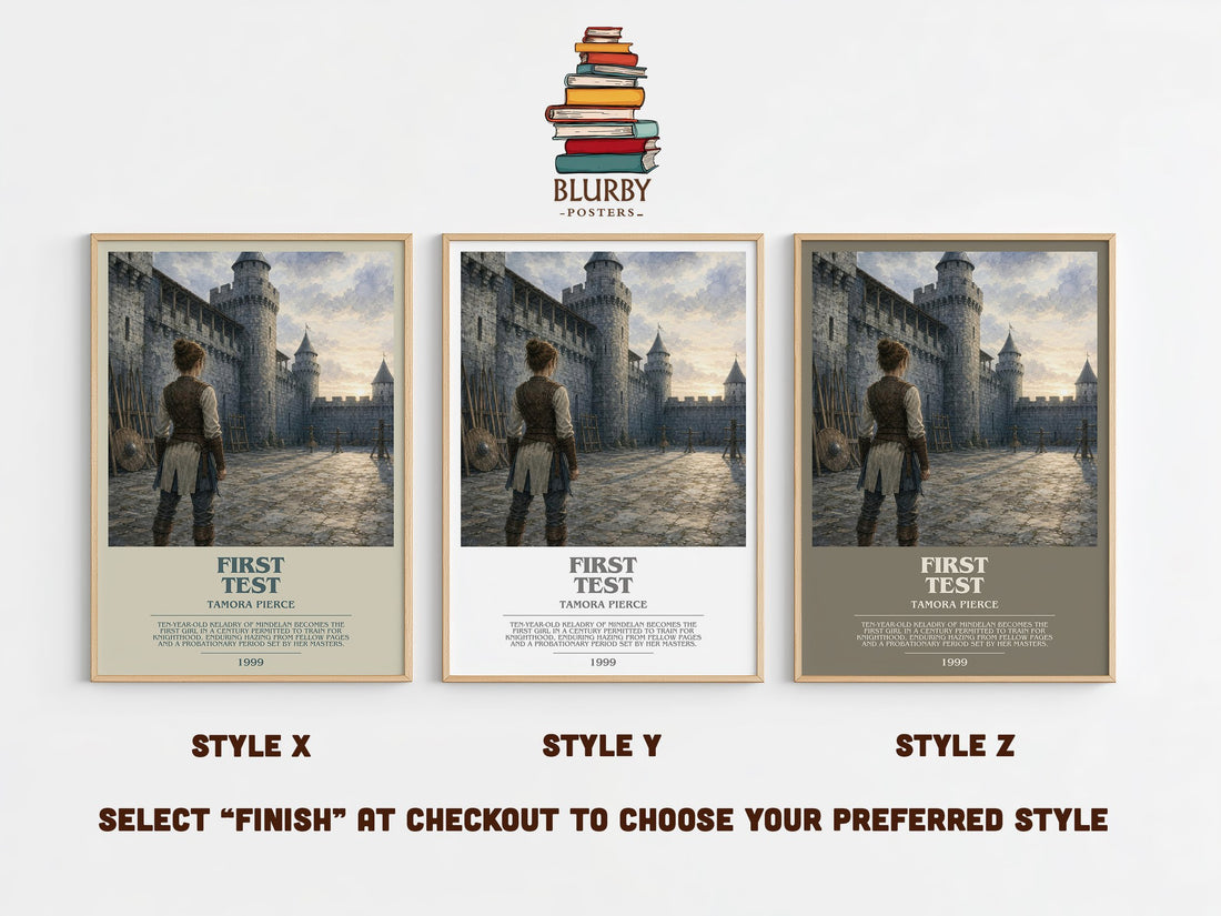 First Test bookish print in frame leaning in hallway – young adult wall art (mockup)