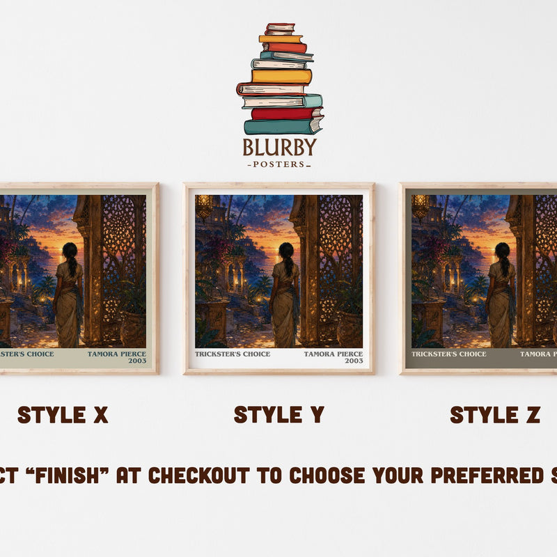 Trickster's Choice literary print in frame leaning in hallway – fantasy wall art