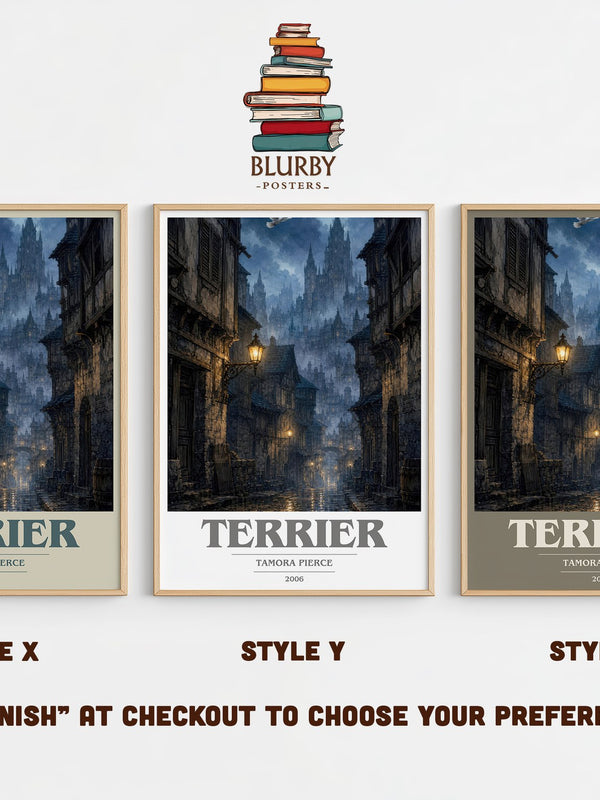 Terrier book cover print in frame leaning in hallway – fantasy wall art
