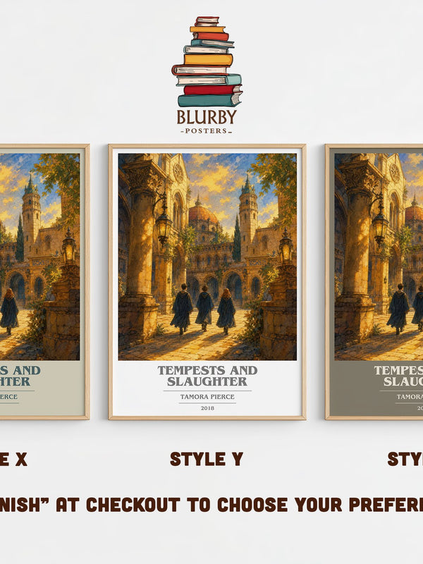 Tempests and Slaughter book cover print in frame leaning in hallway – young adult wall art