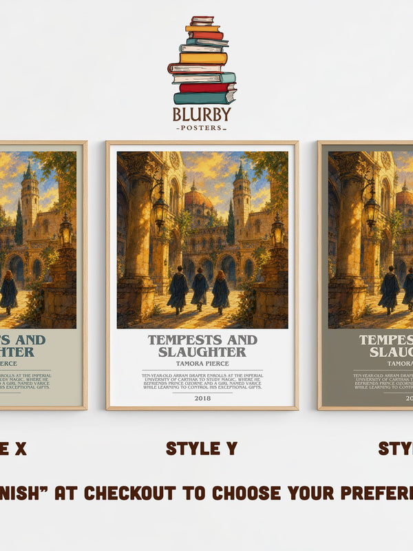 Tempests and Slaughter bookish print in frame leaning in hallway – young adult wall art