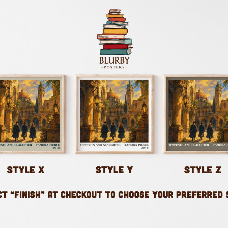 Tempests and Slaughter literary print in frame leaning in hallway – young adult wall art