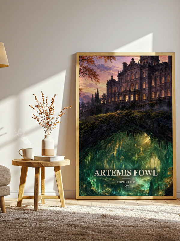 Artemis Fowl watercolour print in frame leaning in hallway – fantasy wall art