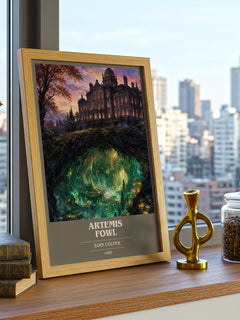 Artemis Fowl book cover print framed by window – literary home decor