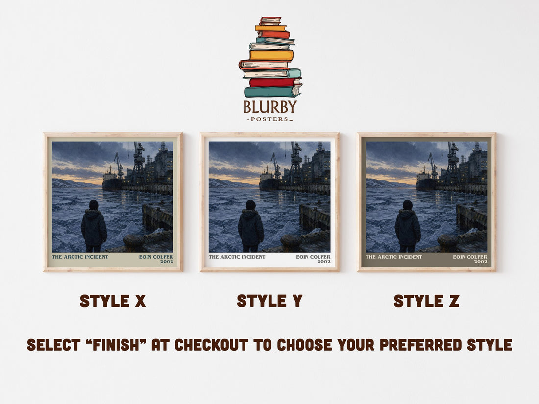 The Arctic Incident literary print in frame leaning in hallway – fantasy wall art (mockup)