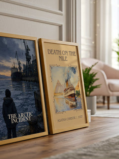The Arctic Incident watercolour print framed by window – literary home decor