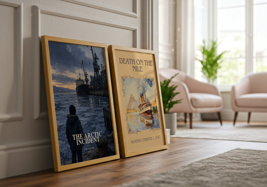 The Arctic Incident watercolour print framed by window – literary home decor