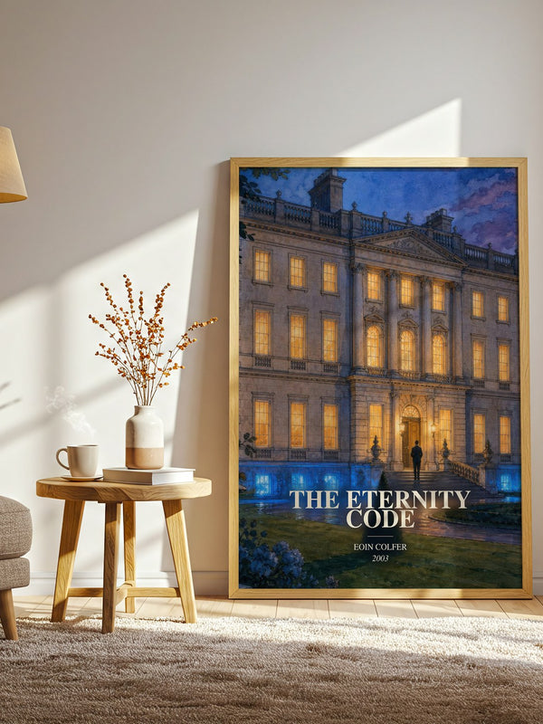 The Eternity Code watercolour print in frame leaning in hallway – sci fi wall art