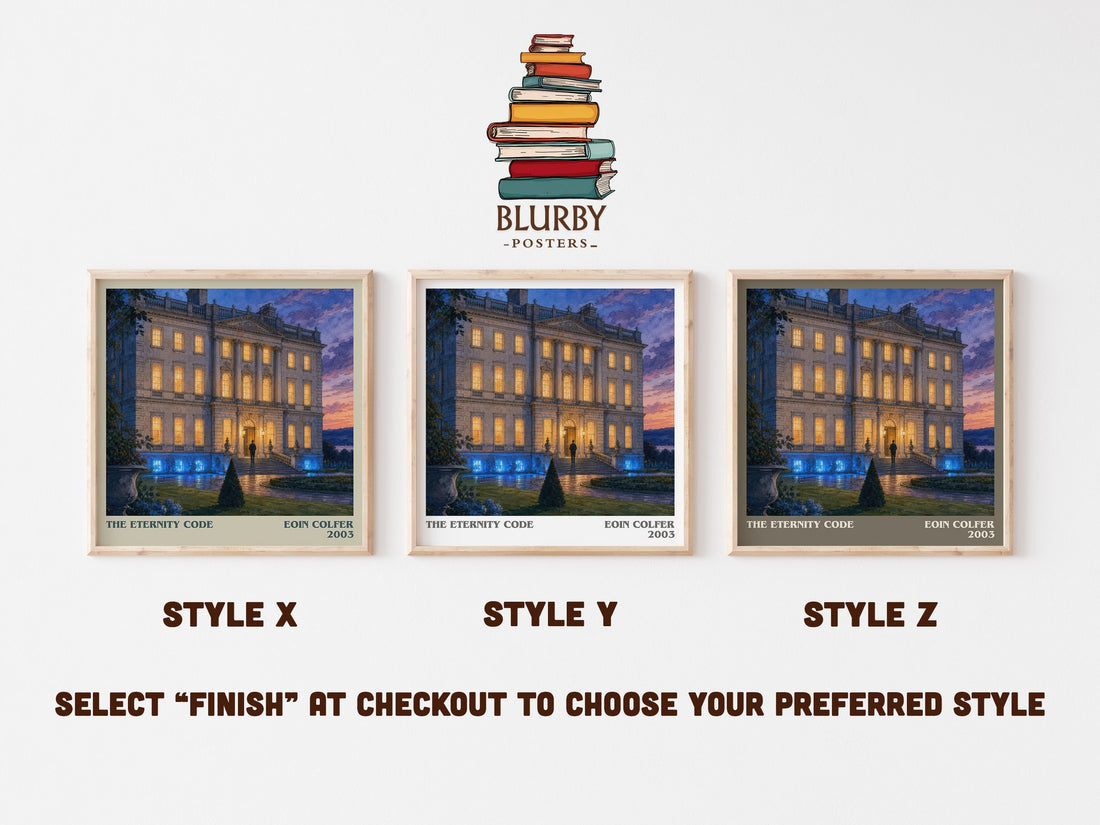 The Eternity Code literary print in frame leaning in hallway – sci fi wall art (mockup)