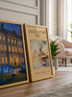 The Eternity Code watercolour print framed by window – literary home decor