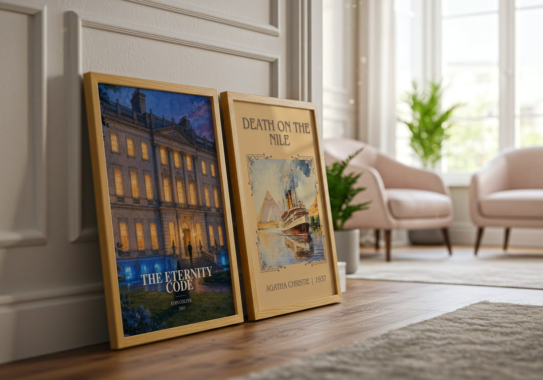 The Eternity Code watercolour print framed by window – literary home decor
