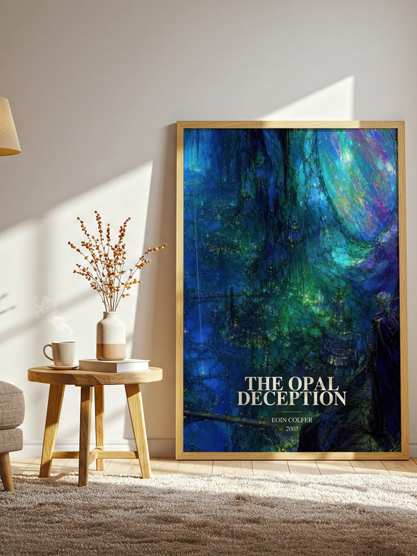 The Opal Deception watercolour print in frame leaning in hallway – fantasy wall art