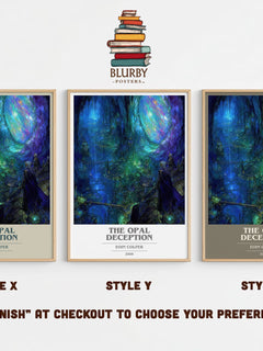 The Opal Deception book cover print in frame leaning in hallway – fantasy wall art