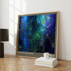 The Opal Deception literary print framed by window – literary home decor