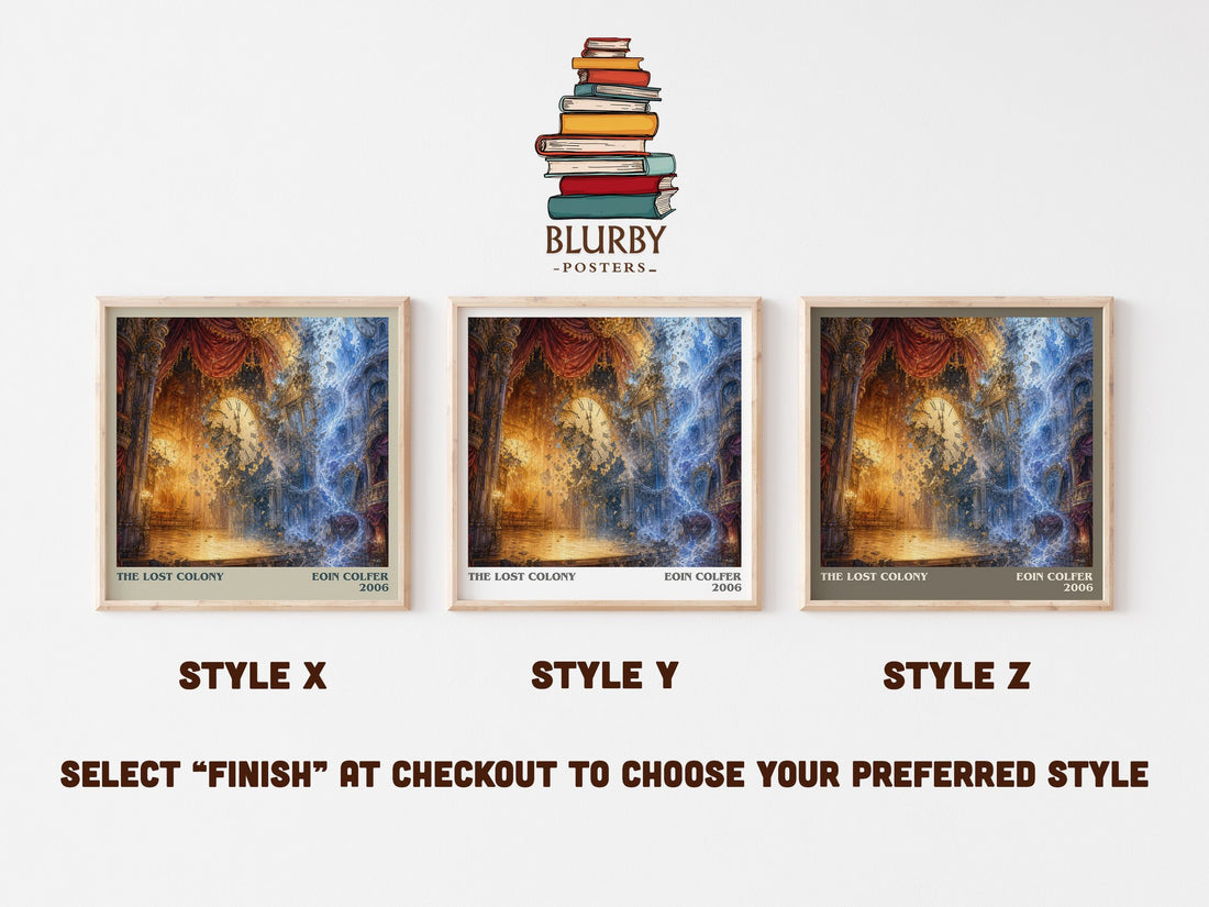 The Lost Colony literary print in frame leaning in hallway – sci fi wall art (mockup)