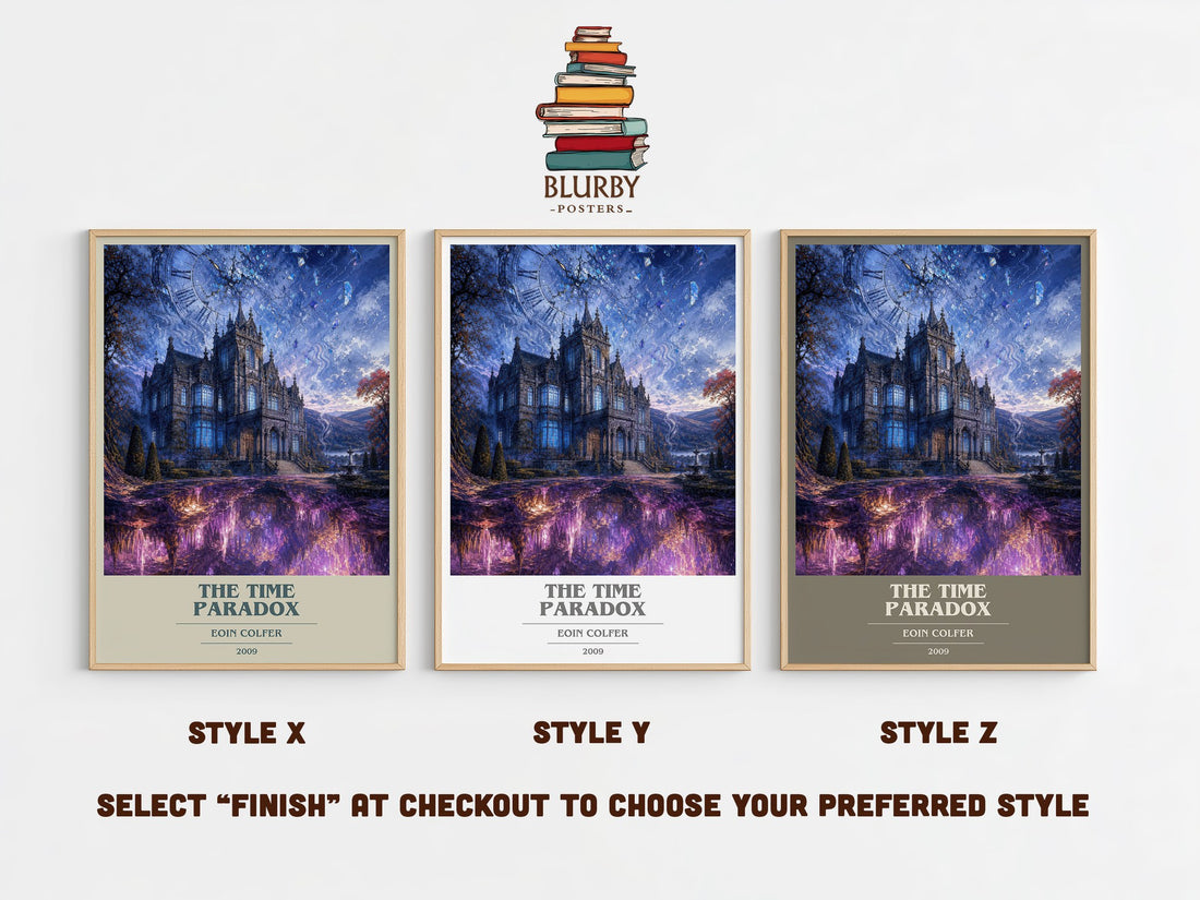 The Time Paradox book cover print in frame leaning in hallway – fantasy wall art (mockup)