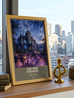 The Time Paradox book cover print framed by window – literary home decor