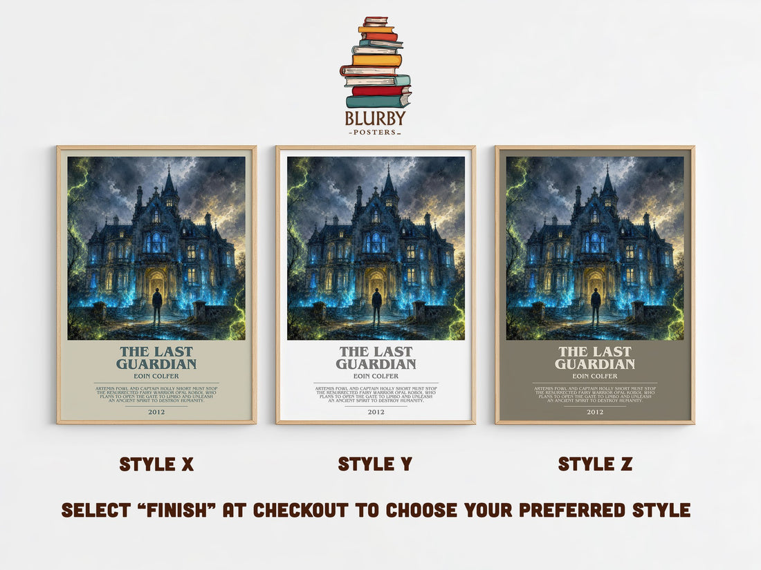 The Last Guardian bookish print in frame leaning in hallway – fantasy wall art (mockup)