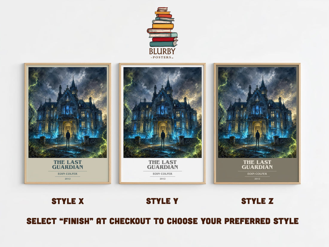 The Last Guardian book cover print in frame leaning in hallway – fantasy wall art (mockup)