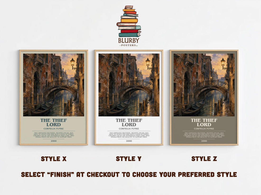 The Thief Lord bookish print in frame leaning in hallway – childrens wall art (mockup)