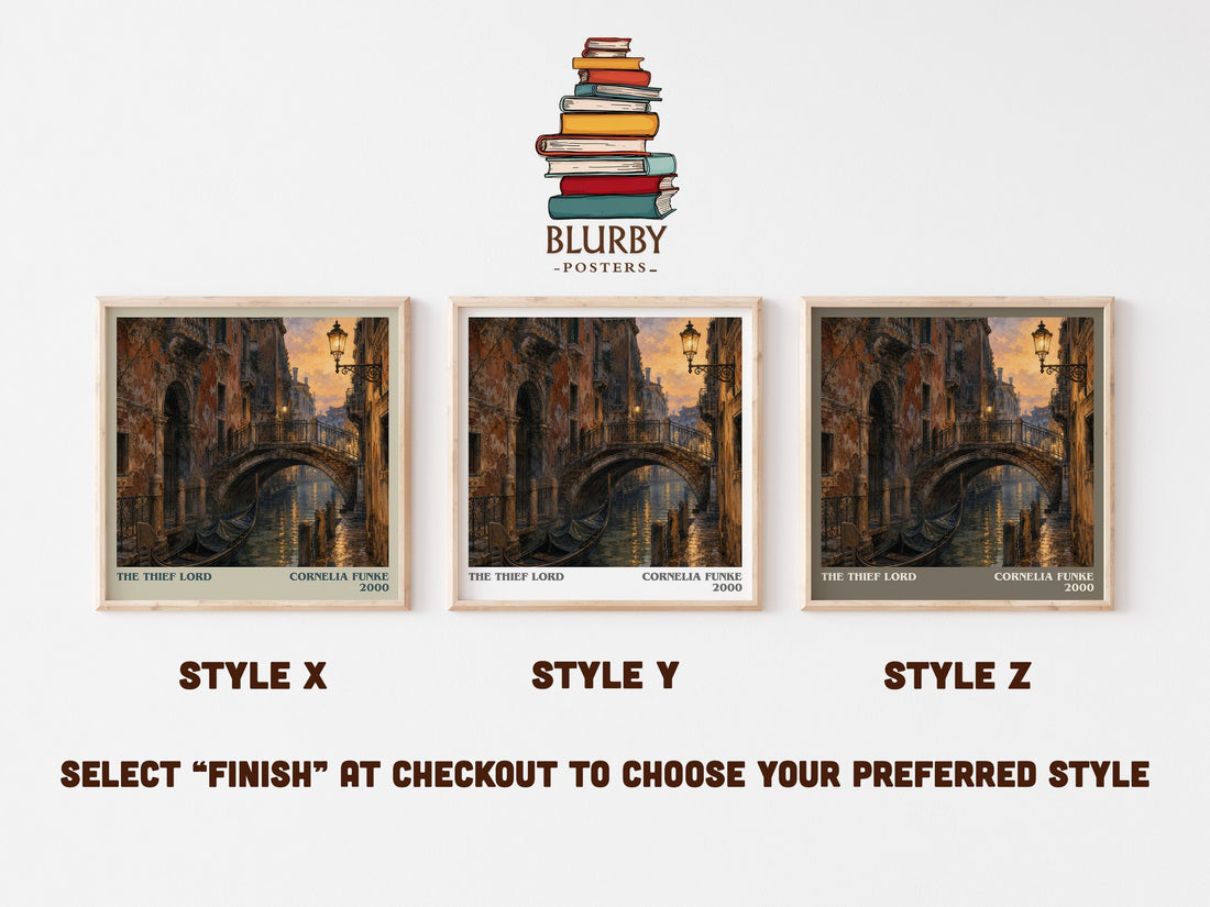 The Thief Lord literary print in frame leaning in hallway – childrens wall art (mockup)