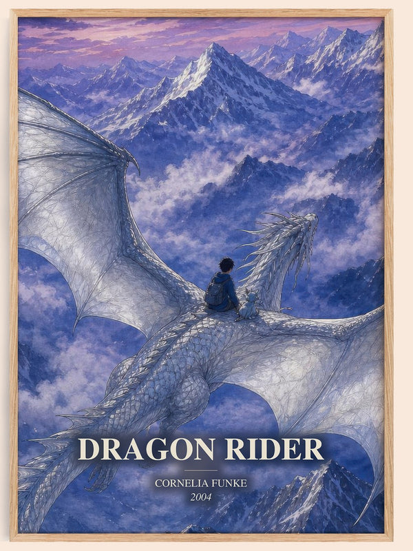 Dragon Rider watercolour book poster by Cornelia Funke – framed literary art print