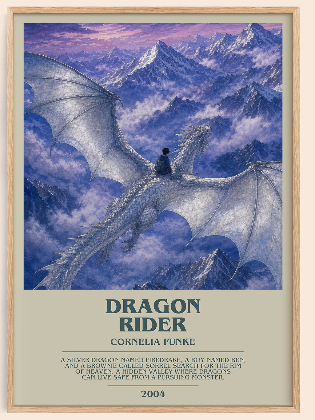 Dragon Rider bookish book poster by Cornelia Funke – framed literary art print