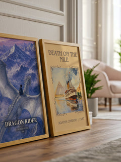 Dragon Rider watercolour print framed by window – literary home decor
