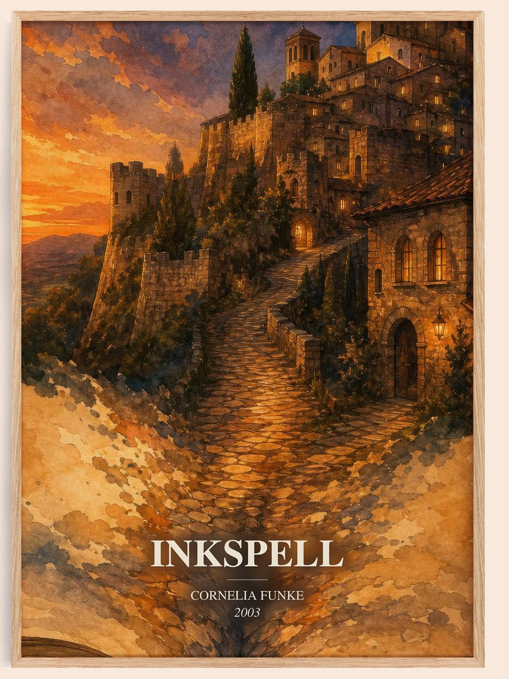 Inkspell watercolour book poster by Cornelia Funke – framed literary art print